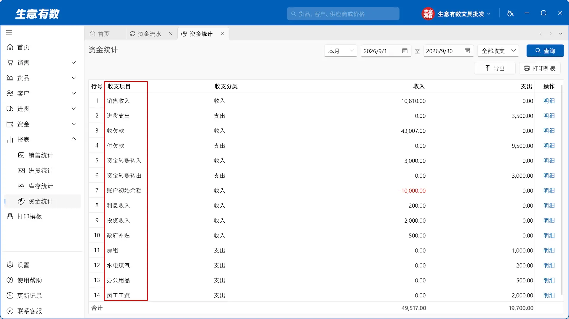 资金流水-生意有数进销存官网 | 免费进销存软件 | 库存管理软件