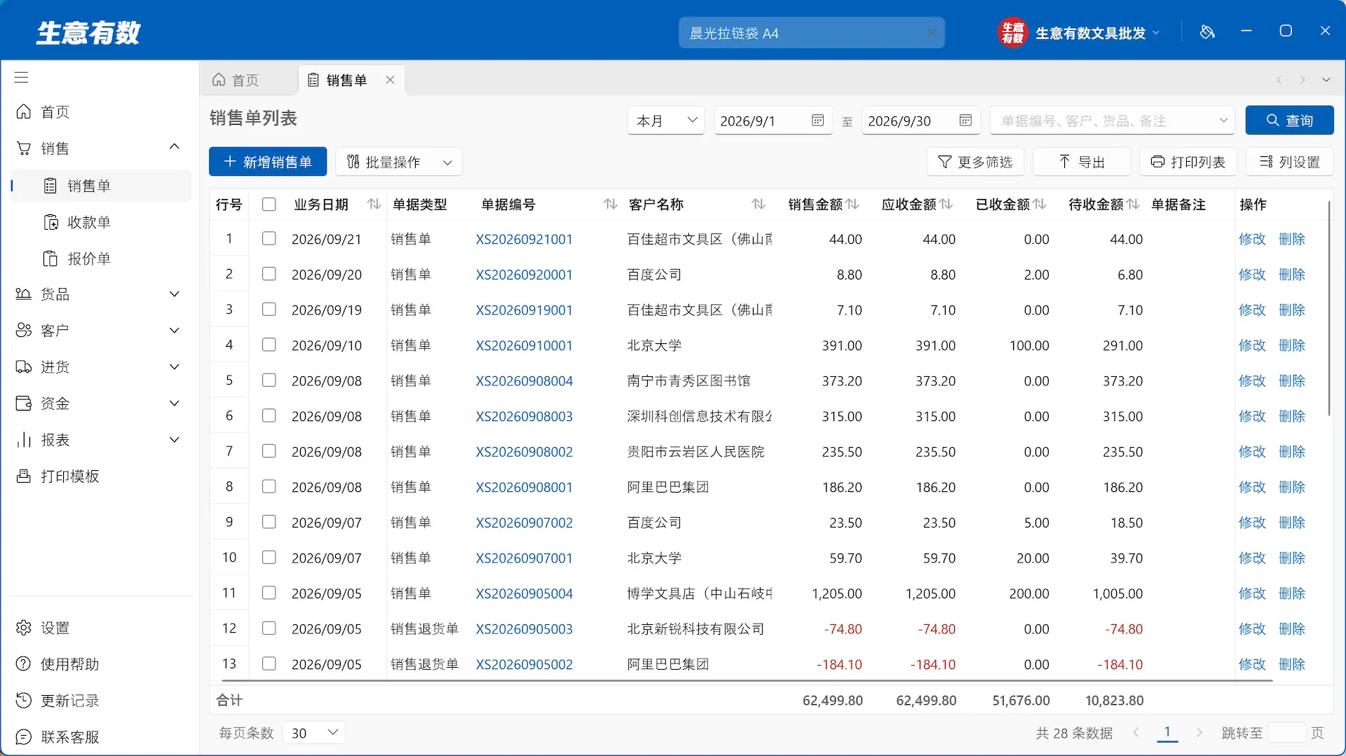 生意有数进销存-销售单列表